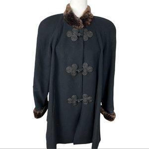 Vintage Lorovi Petite Medium Swing Coat Black Wool Lined Faux Fur